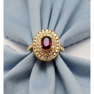 Elegant 18K Karat Solid Yellow Gold Designer Oval Ruby & Diamond Ring Size 6.25